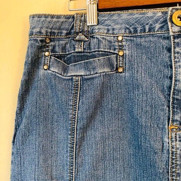 Baccini Womens Maxi Skirt 1X VTG Denim Embellished High Back Slit Country Wear - Picture 4 of 10